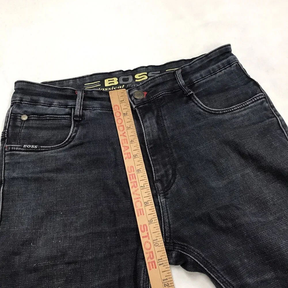Y2K HUGO BOSS Double Weave Jeans Men 32 (30x30 fit)  Black Stretch ITALY Denim
